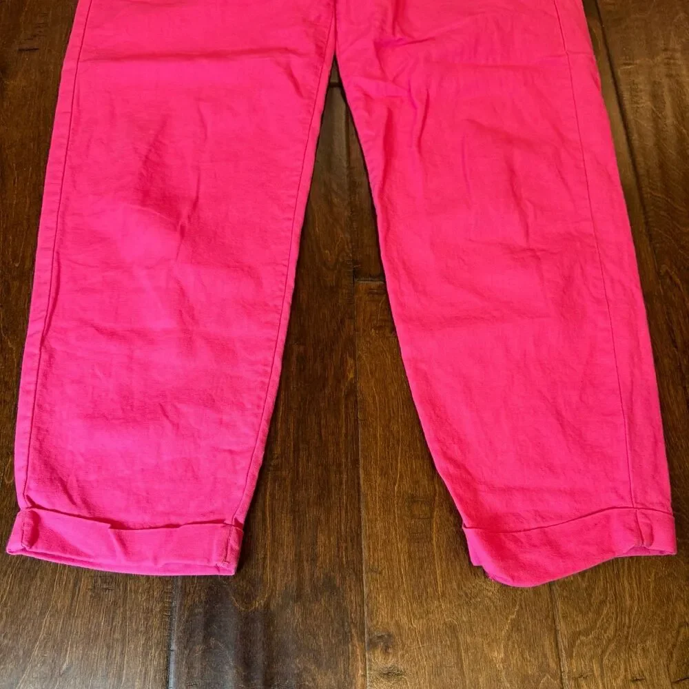 J. Crew Hot Pink 100% Linen Drawstring Pants size 4 Lightweight Bright Casual